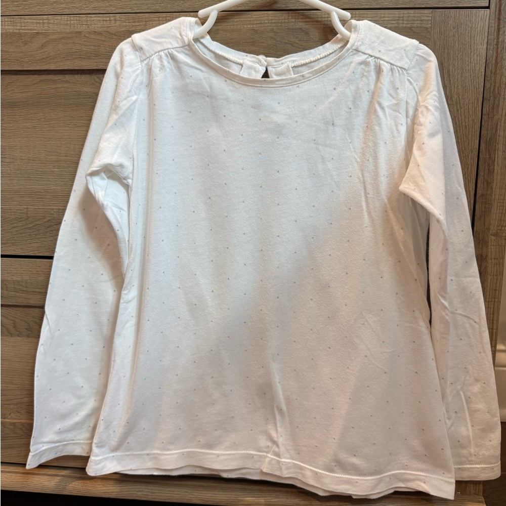 LIKE NEW Jacadi White Dotted Long Sleeve Shirt With Silver Shimmer Dots - Size 8